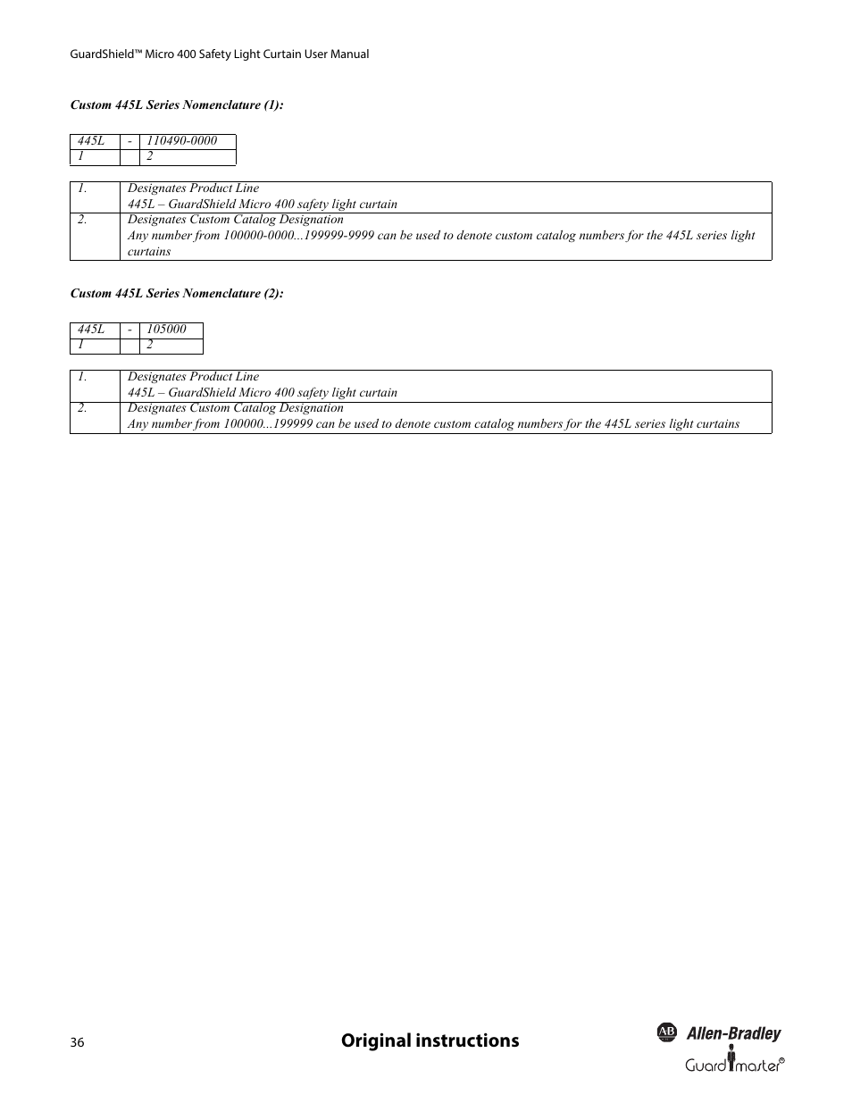 Original instructions | Rockwell Automation 445L GuardShield Micro 400 Safety Light Curtain User Manual User Manual | Page 38 / 40