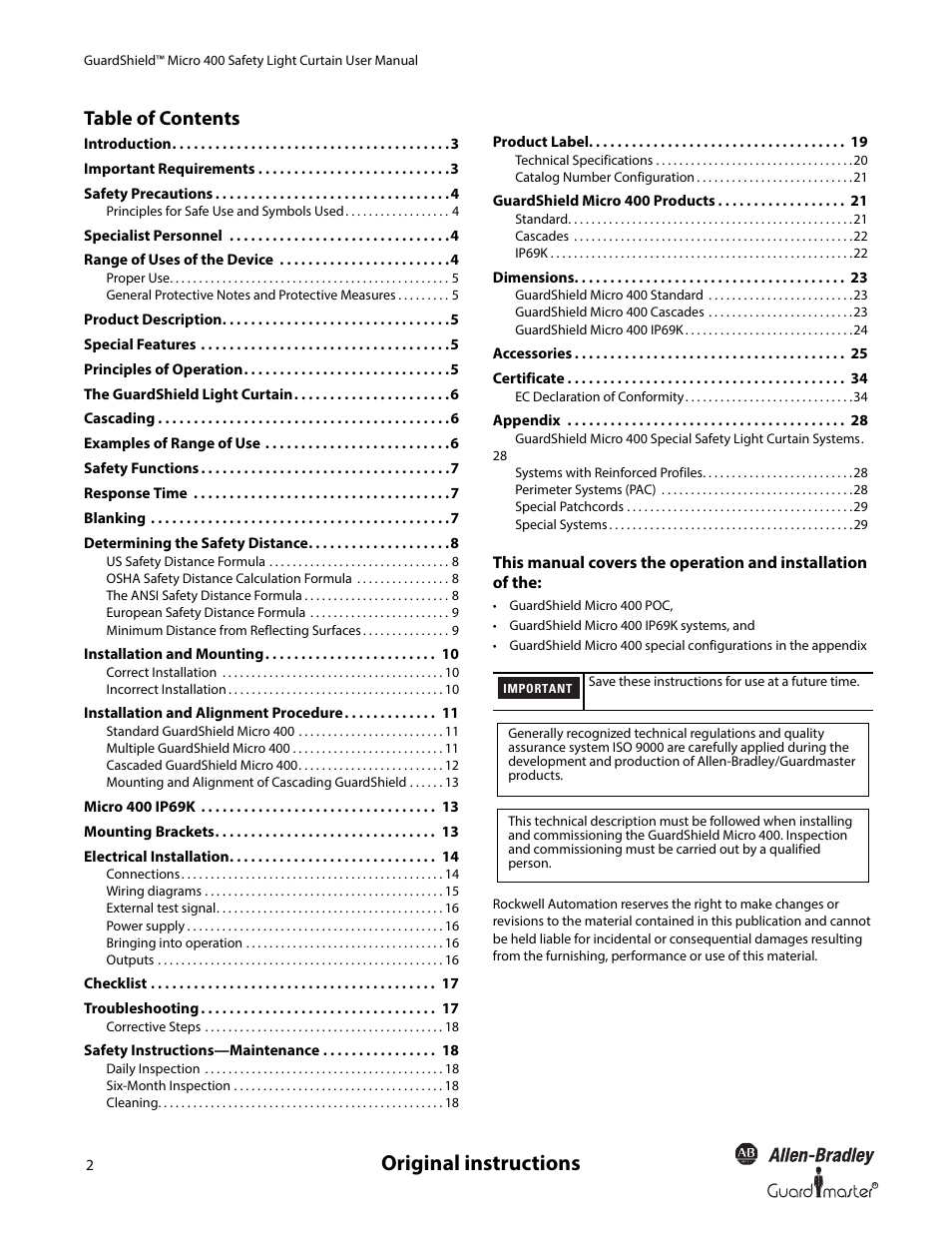 Rockwell Automation 445L GuardShield Micro 400 Safety Light Curtain User Manual User Manual | Page 4 / 40