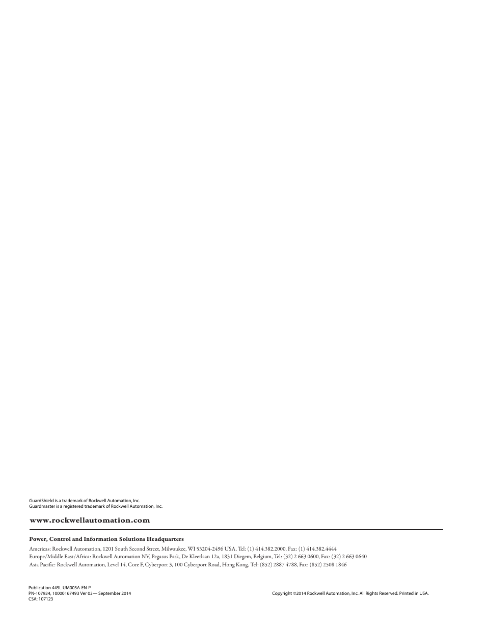 Rockwell Automation 445L GuardShield Micro 400 Safety Light Curtain User Manual User Manual | Page 40 / 40