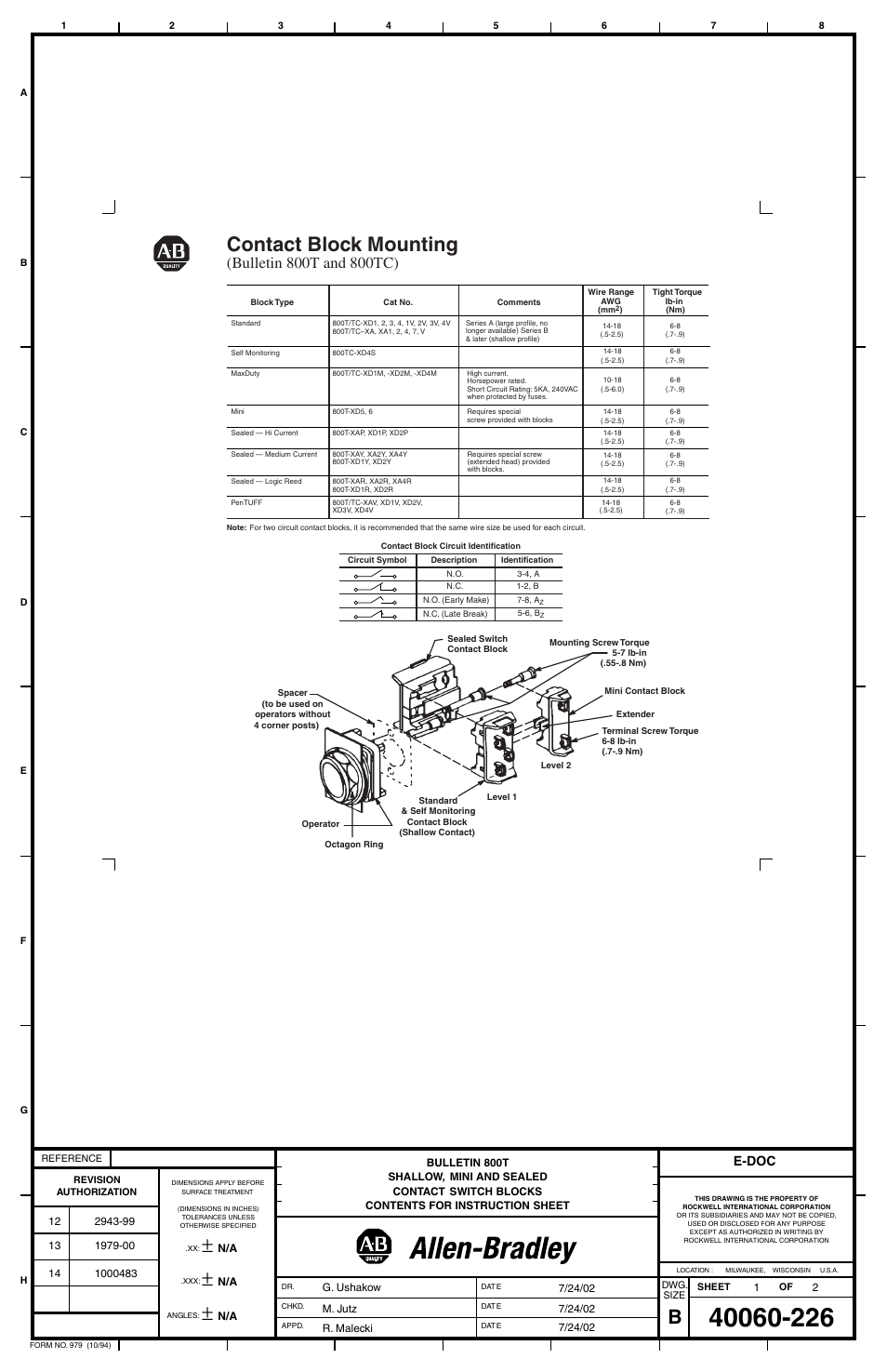 Rockwell Automation 800T_TC Shallow, Mini and Sealed Contact Switch Blocks User Manual | 2 pages
