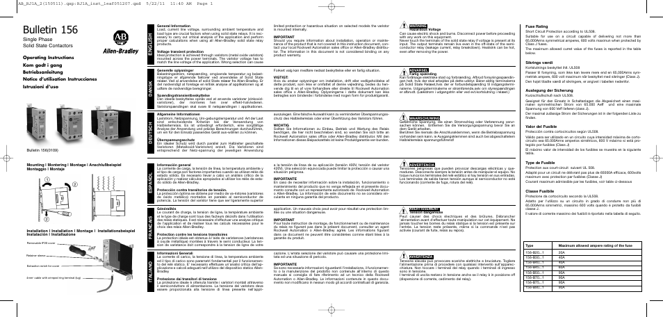 Rockwell Automation 156-B90x1 Single Phase Solid State Contactor Operating Instructions User Manual | 2 pages
