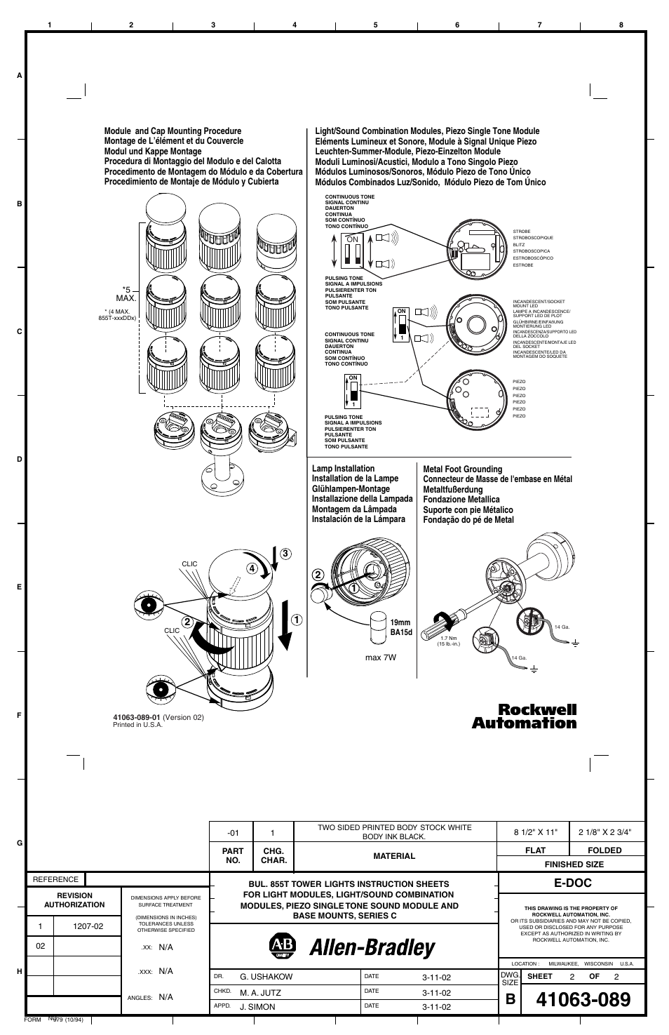 E-doc | Rockwell Automation 855T Light Modules, Light/Sound Combination Modules, Sound Module User Manual | Page 2 / 2