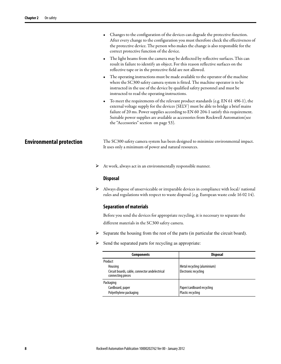 Environmental protection | Rockwell Automation 442L SC300 Safety Sensor User Manual User Manual | Page 10 / 60