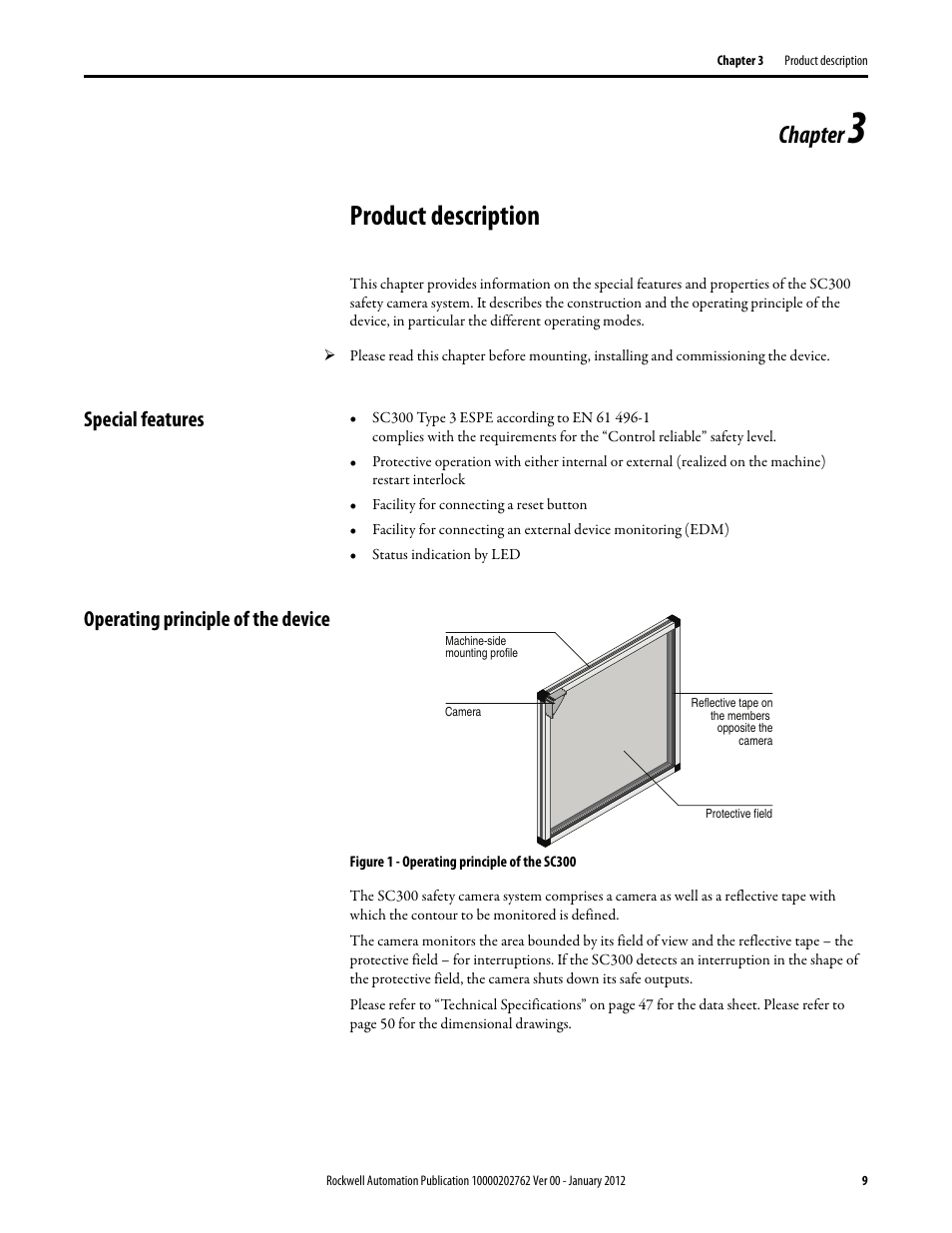 Product description, Chapter, Special features | Operating principle of the device | Rockwell Automation 442L SC300 Safety Sensor User Manual User Manual | Page 11 / 60