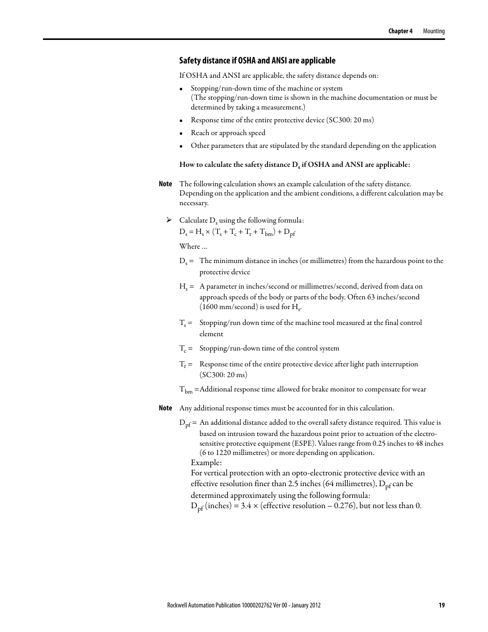 Safety distance if osha and ansi are applicable | Rockwell Automation 442L SC300 Safety Sensor User Manual User Manual | Page 21 / 60