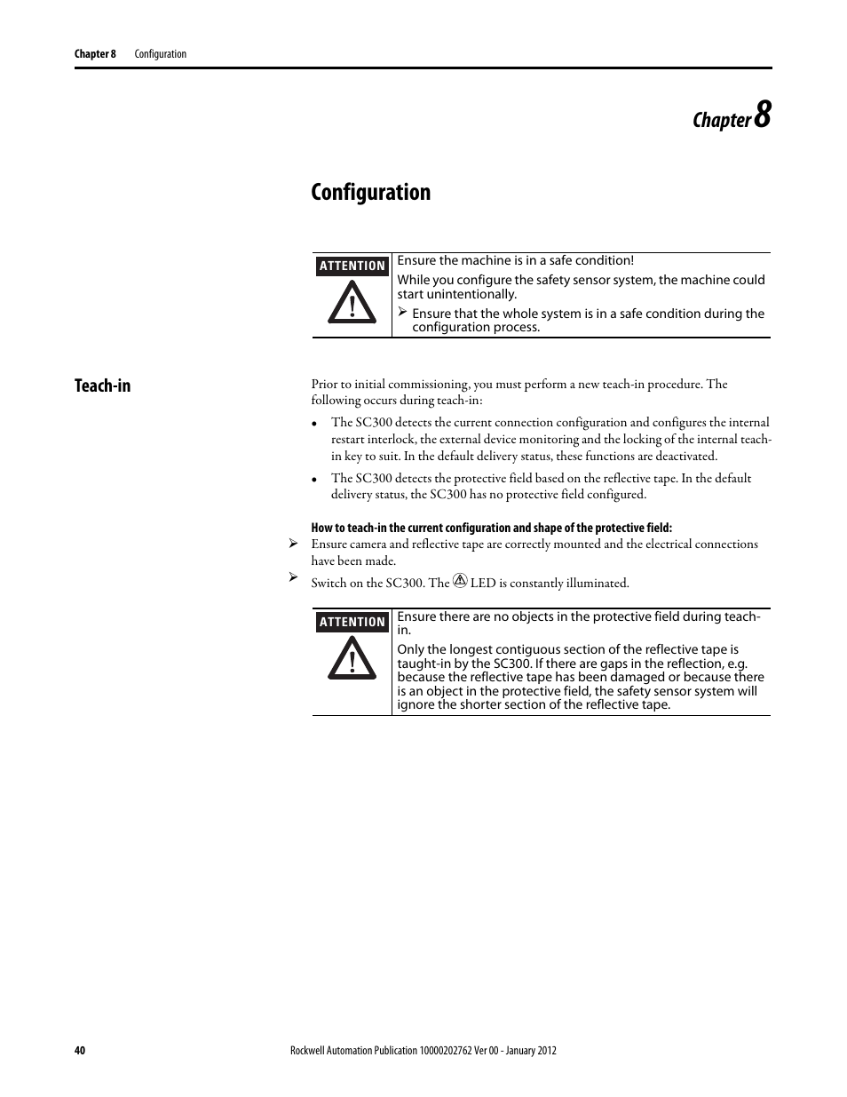 Configuration, Chapter, Teach-in | Rockwell Automation 442L SC300 Safety Sensor User Manual User Manual | Page 42 / 60