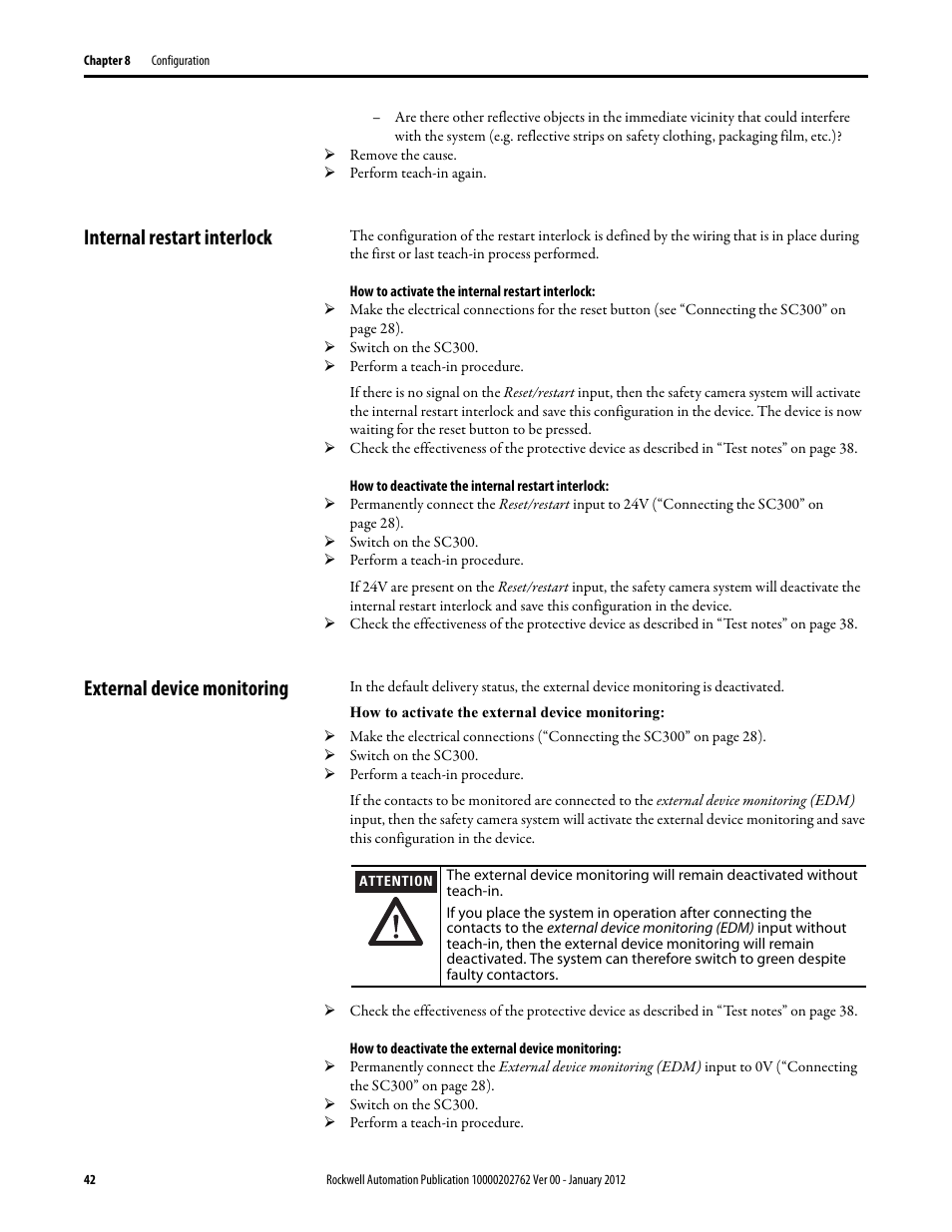 Internal restart interlock, External device monitoring | Rockwell Automation 442L SC300 Safety Sensor User Manual User Manual | Page 44 / 60