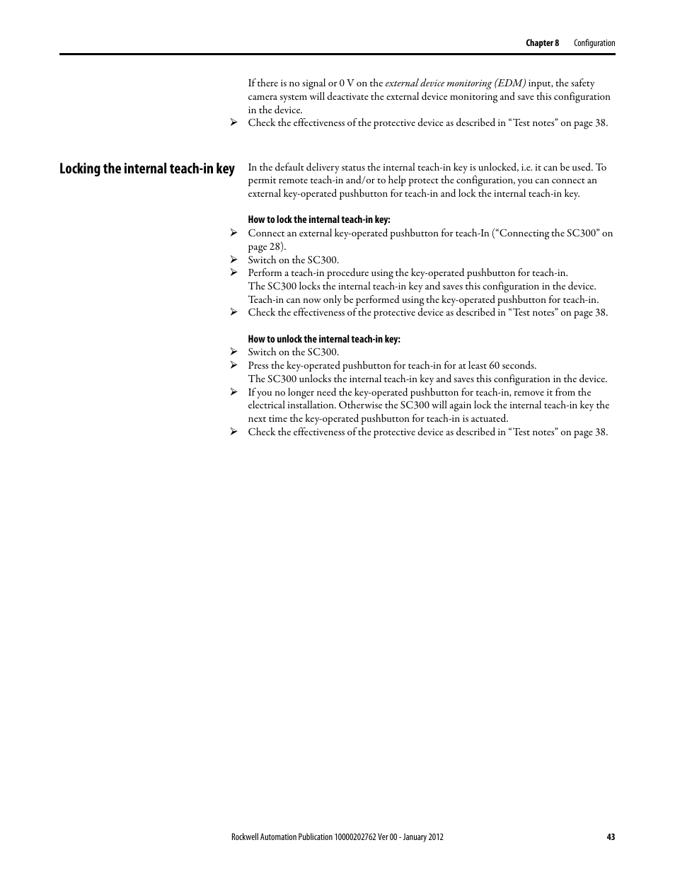 Locking the internal teach-in key | Rockwell Automation 442L SC300 Safety Sensor User Manual User Manual | Page 45 / 60