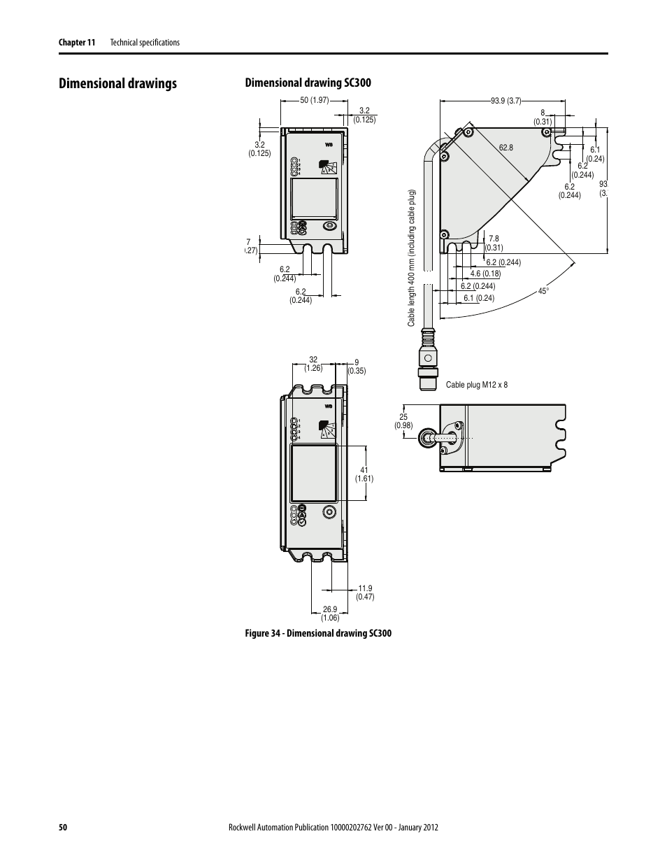 Dimensional drawings, Dimensional drawing sc300 | Rockwell Automation 442L SC300 Safety Sensor User Manual User Manual | Page 52 / 60