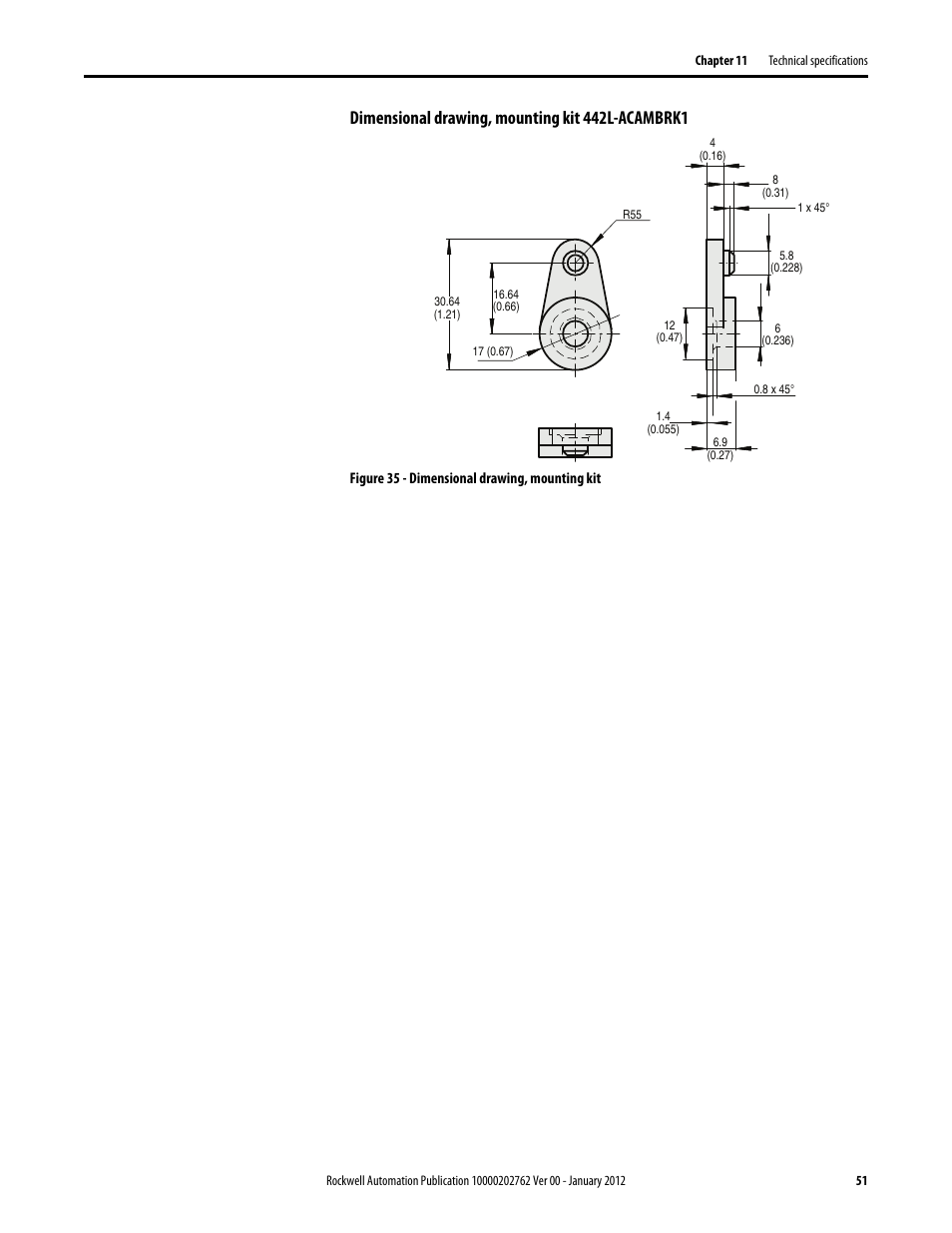 Dimensional drawing, mounting kit 442l-acambrk1 | Rockwell Automation 442L SC300 Safety Sensor User Manual User Manual | Page 53 / 60