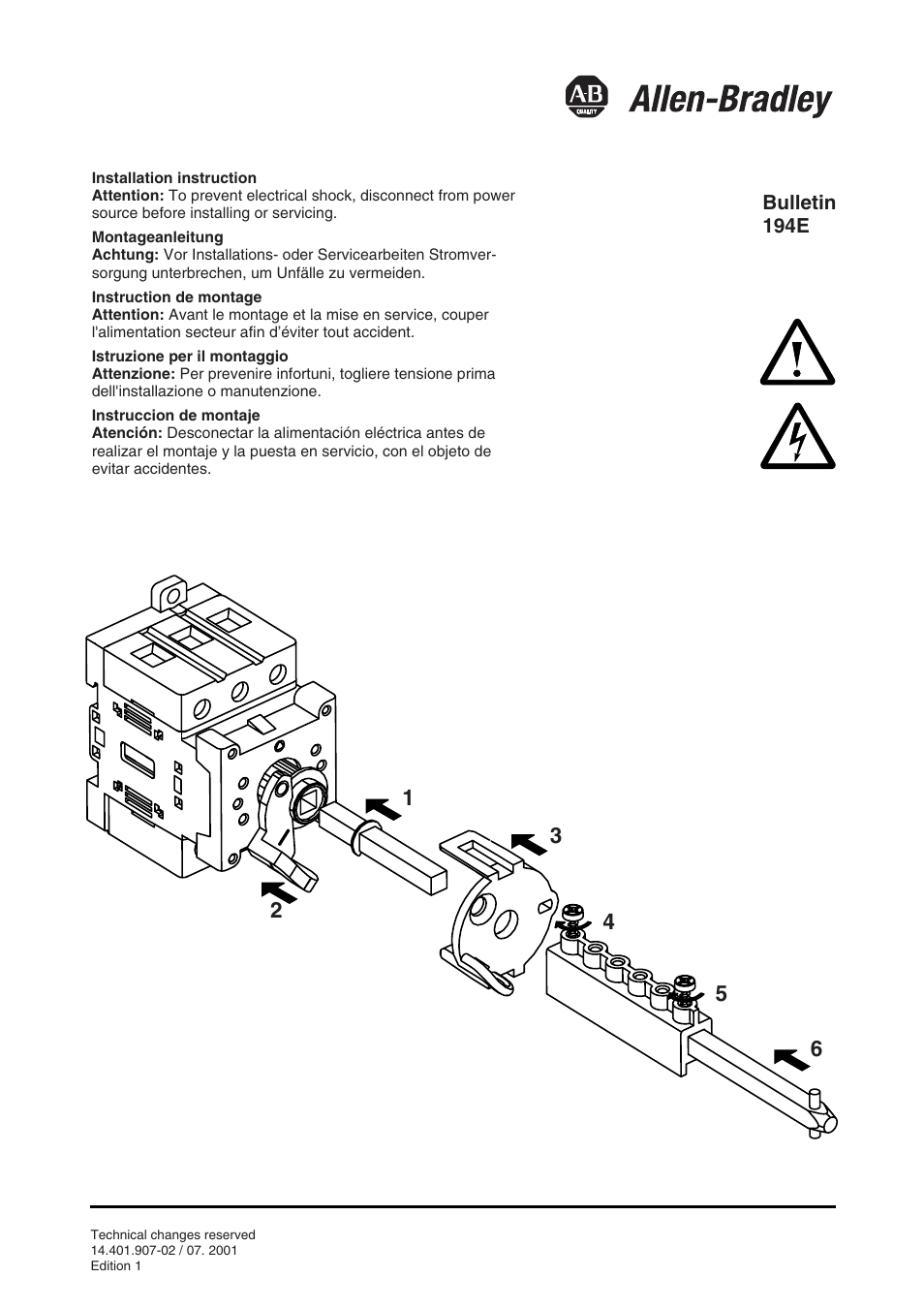 Rockwell Automation 194L Metal Shaft Extensions User Manual | 1 page