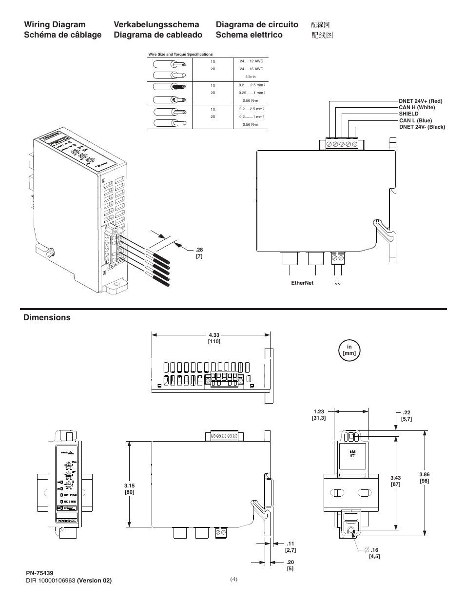 Dimensions | Rockwell Automation 193-DNENCAx Ethernet/IP Communications Auxiliary Application and Installation User Manual | Page 4 / 6