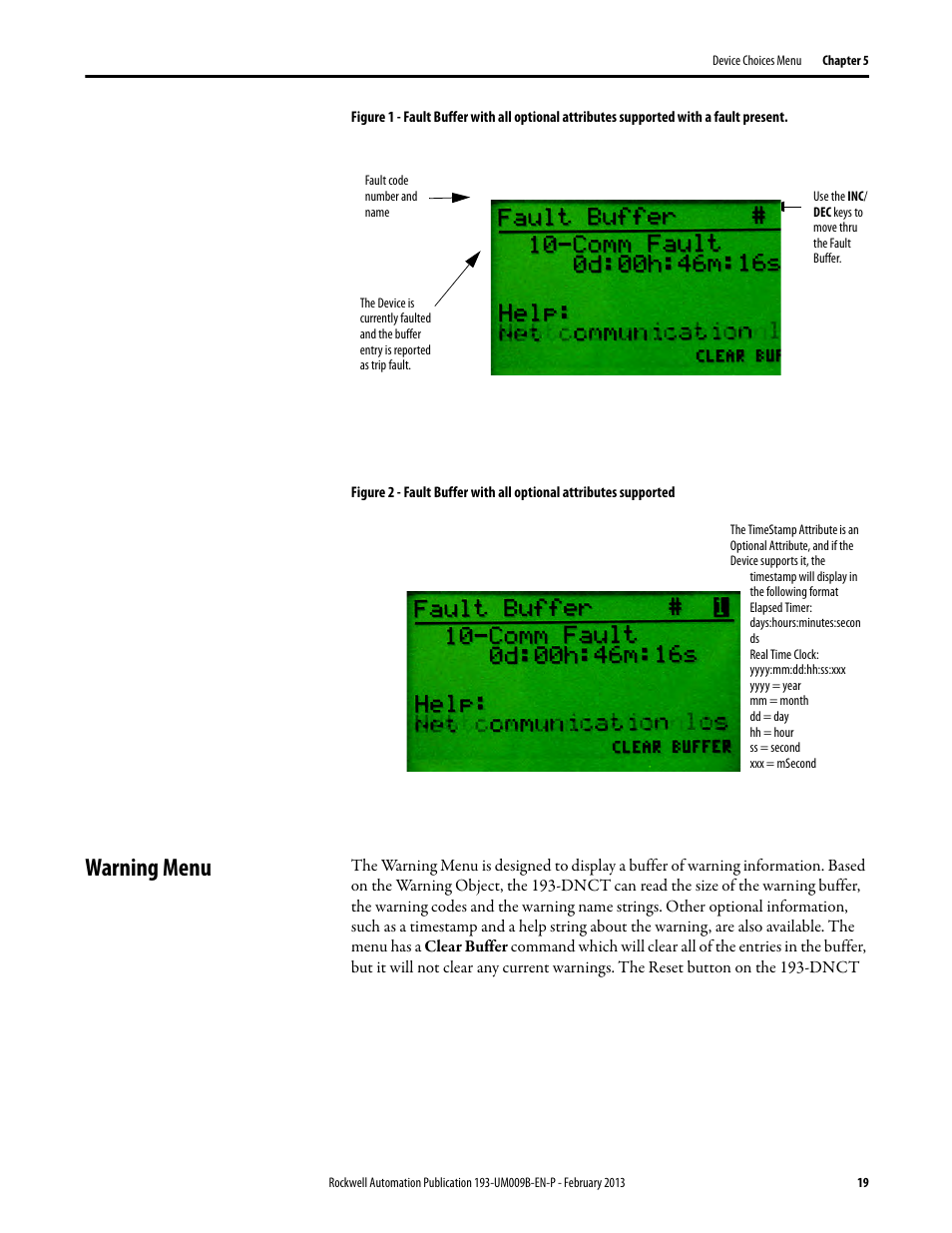 Warning menu | Rockwell Automation 193-DNCT DeviceNet Configuration Terminal User Manual User Manual | Page 23 / 92