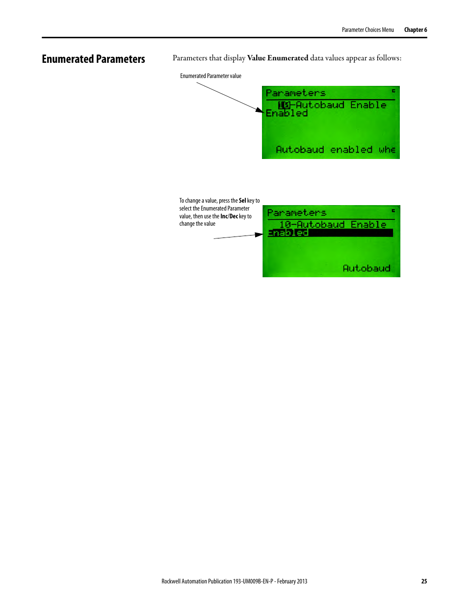 Enumerated parameters | Rockwell Automation 193-DNCT DeviceNet Configuration Terminal User Manual User Manual | Page 29 / 92