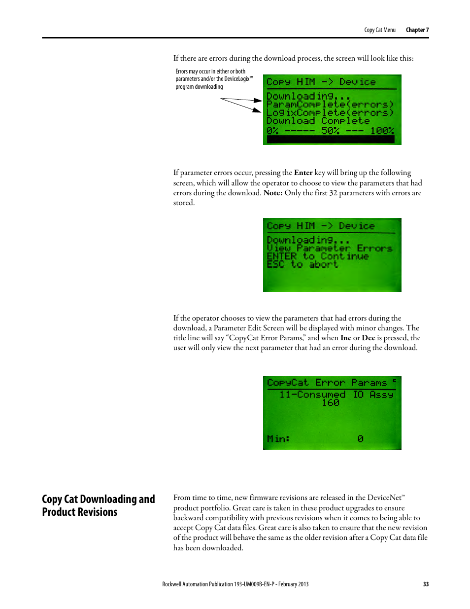 Copy cat downloading and product revisions | Rockwell Automation 193-DNCT DeviceNet Configuration Terminal User Manual User Manual | Page 37 / 92