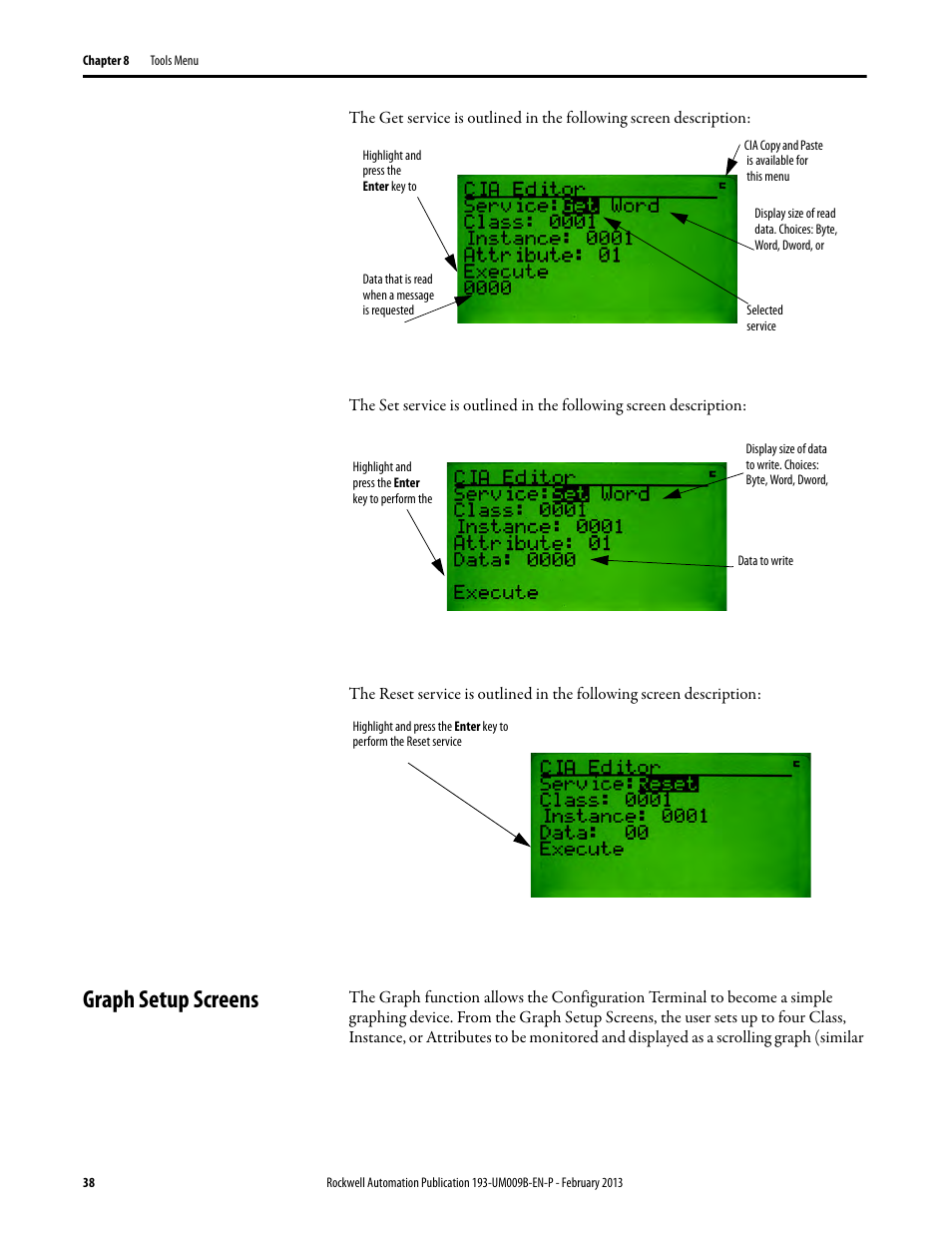 Graph setup screens | Rockwell Automation 193-DNCT DeviceNet Configuration Terminal User Manual User Manual | Page 42 / 92