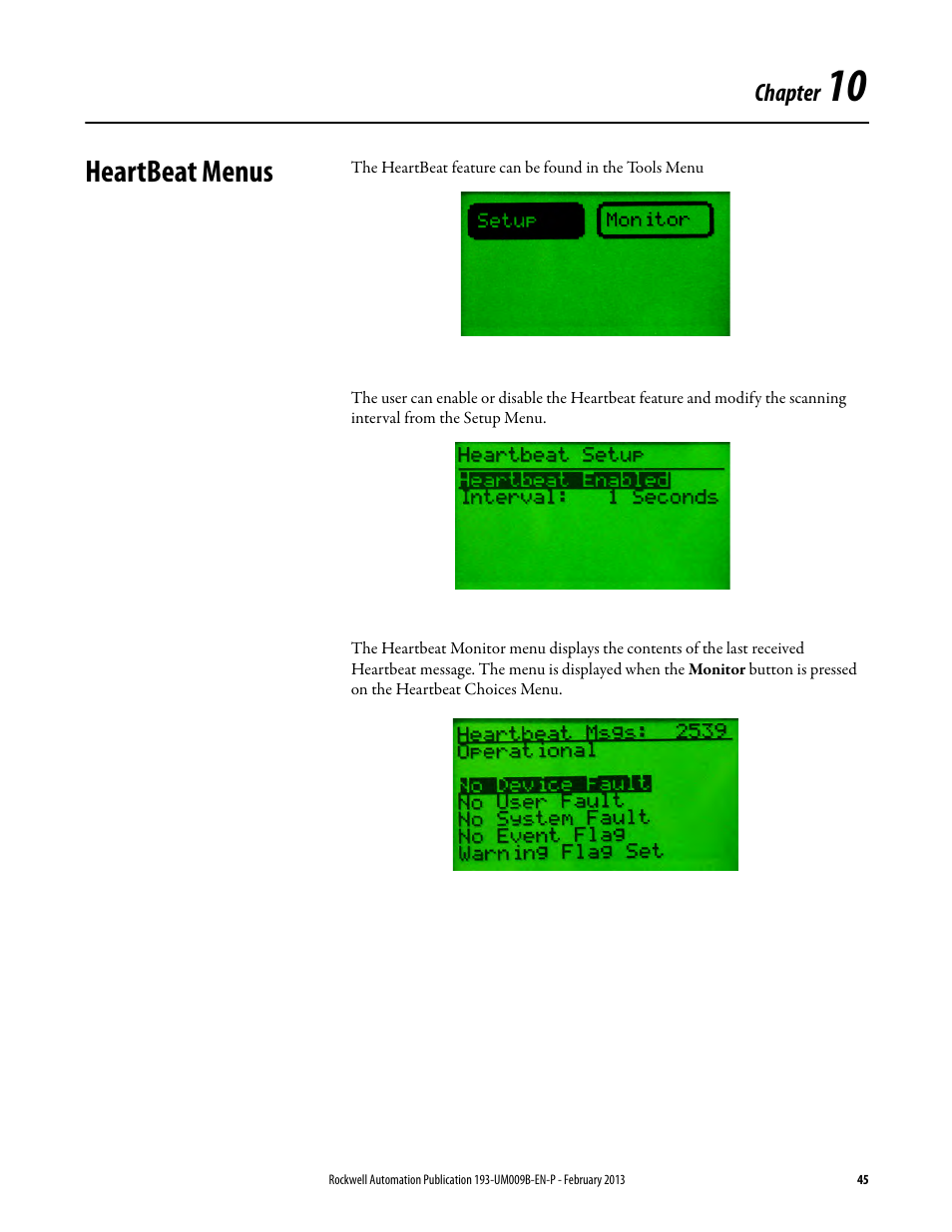 Heartbeat menus, Chapter 10 | Rockwell Automation 193-DNCT DeviceNet Configuration Terminal User Manual User Manual | Page 49 / 92