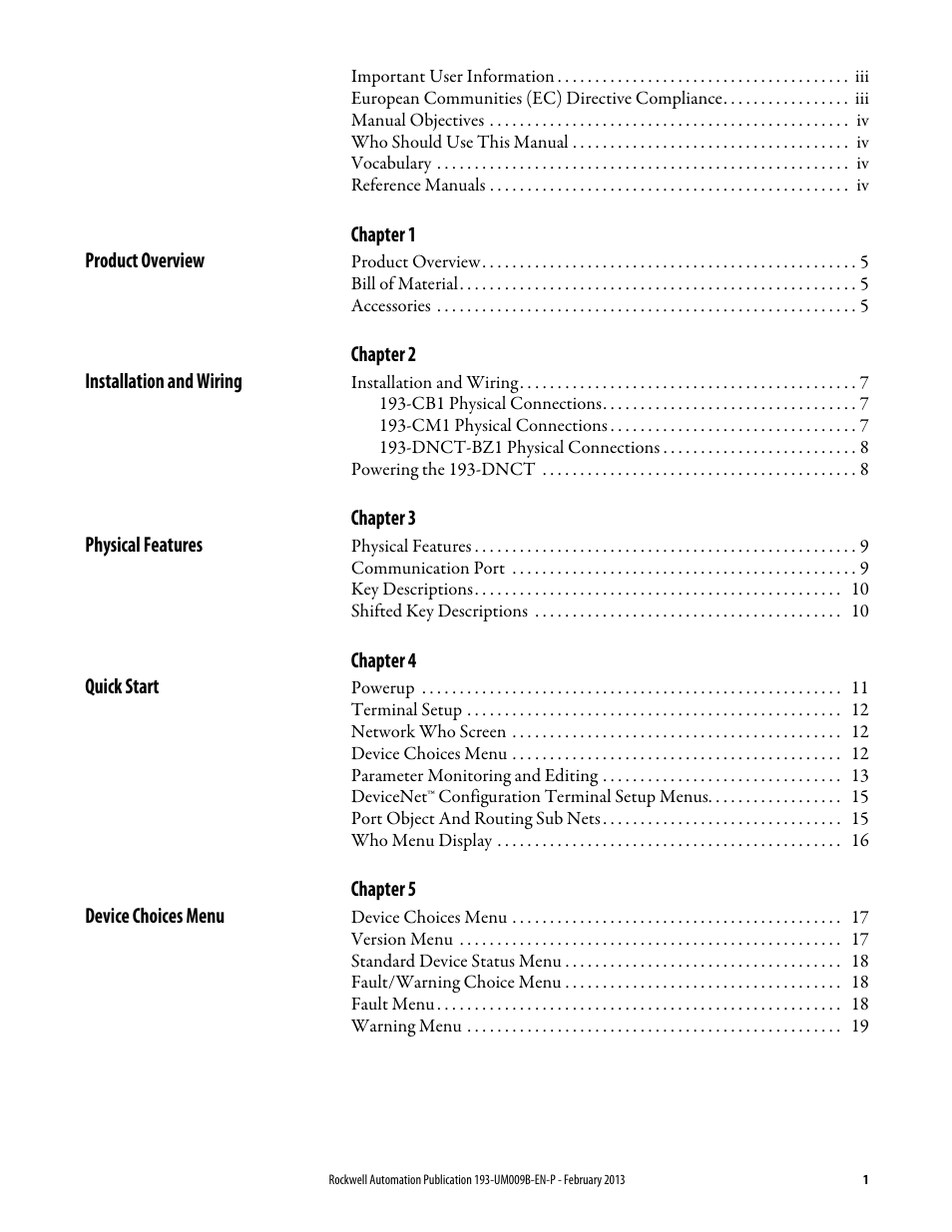 Rockwell Automation 193-DNCT DeviceNet Configuration Terminal User Manual User Manual | Page 5 / 92