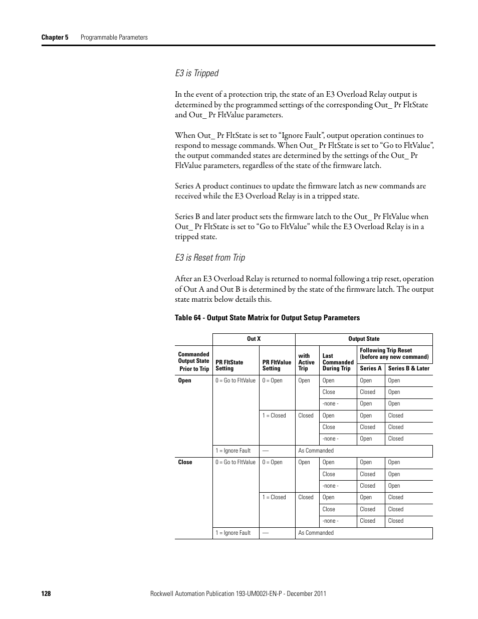 E3 is tripped, E3 is reset from trip | Rockwell Automation 193-EC1_2_3_5, 193-ECPM,592-EC1_2_3_5 E3 and E3 Plus Solid-State Overload Relay User Manual User Manual | Page 128 / 276