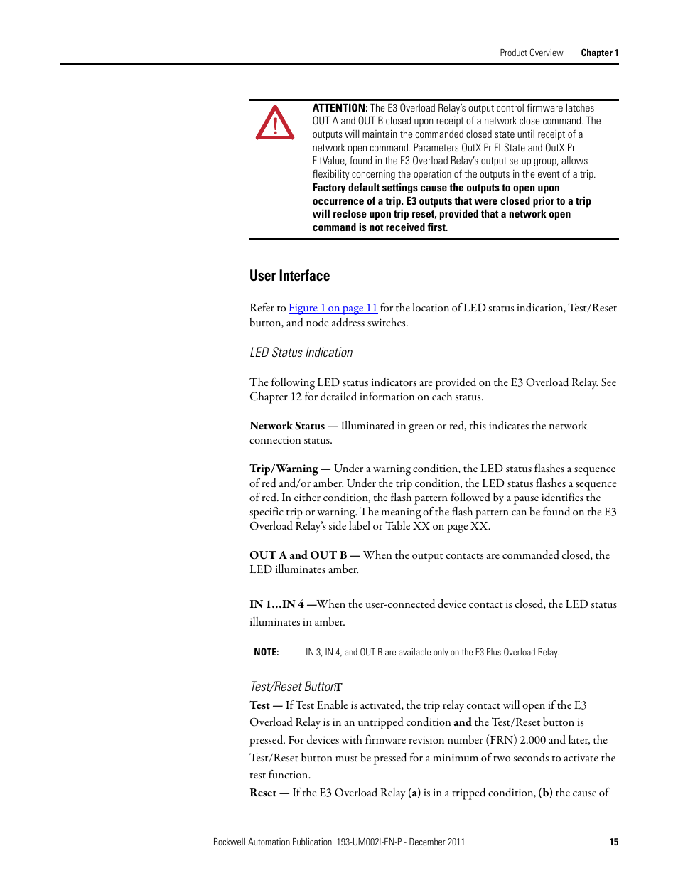 User interface | Rockwell Automation 193-EC1_2_3_5, 193-ECPM,592-EC1_2_3_5 E3 and E3 Plus Solid-State Overload Relay User Manual User Manual | Page 15 / 276