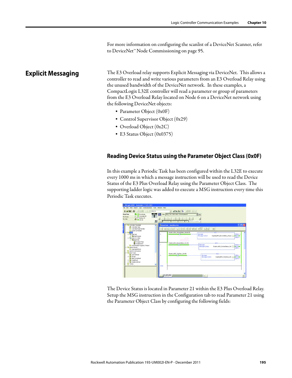 Explicit messaging | Rockwell Automation 193-EC1_2_3_5, 193-ECPM,592-EC1_2_3_5 E3 and E3 Plus Solid-State Overload Relay User Manual User Manual | Page 195 / 276