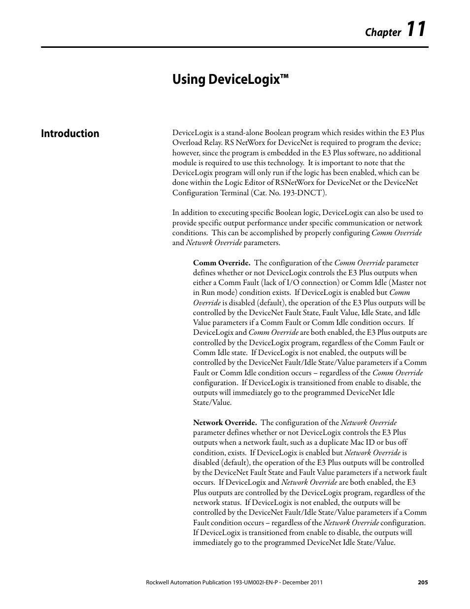 Using devicelogix, Introduction, Chapter | Rockwell Automation 193-EC1_2_3_5, 193-ECPM,592-EC1_2_3_5 E3 and E3 Plus Solid-State Overload Relay User Manual User Manual | Page 205 / 276