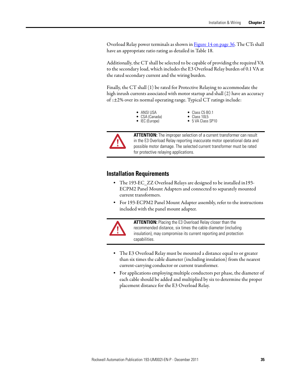 Installation requirements | Rockwell Automation 193-EC1_2_3_5, 193-ECPM,592-EC1_2_3_5 E3 and E3 Plus Solid-State Overload Relay User Manual User Manual | Page 35 / 276