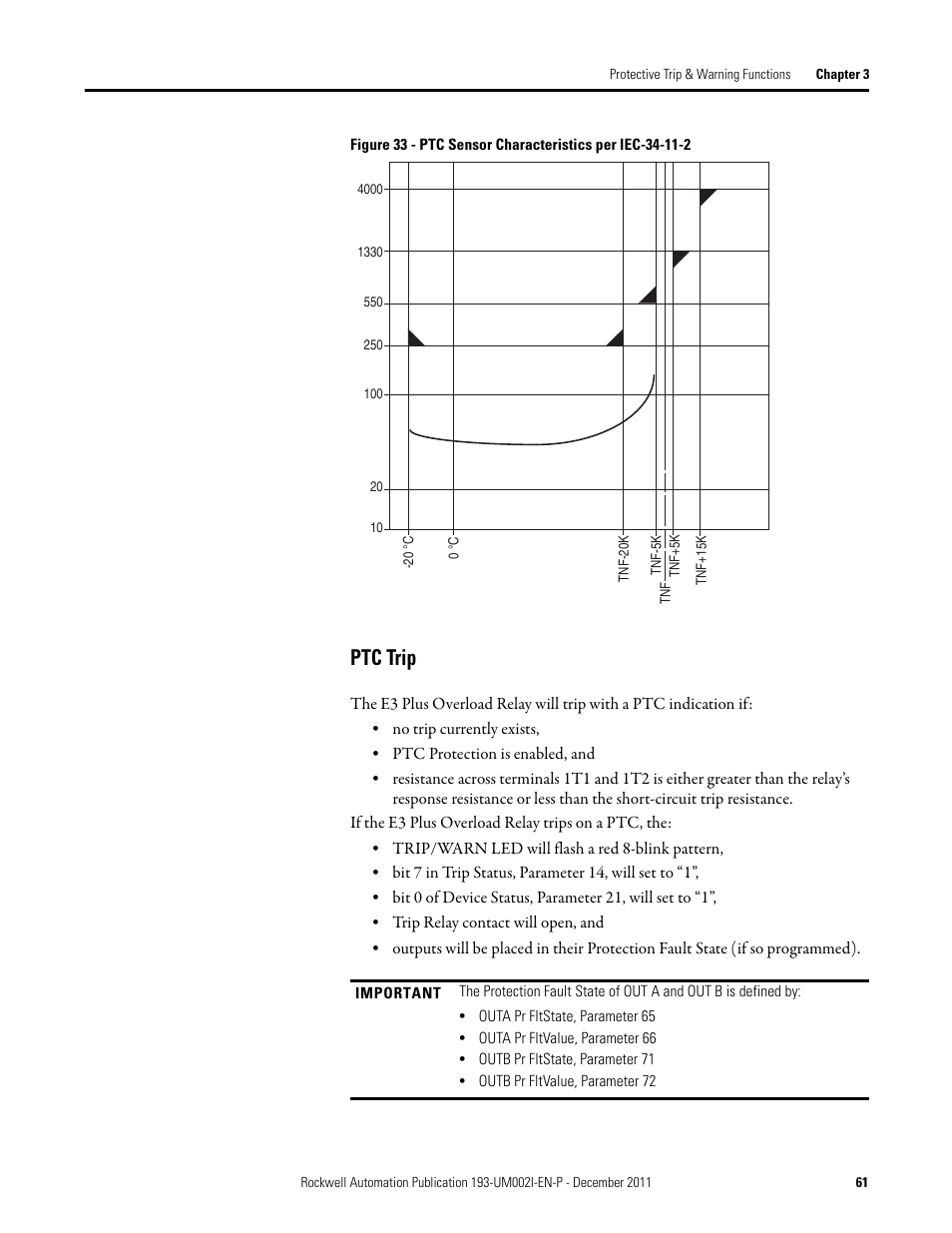 Ptc trip | Rockwell Automation 193-EC1_2_3_5, 193-ECPM,592-EC1_2_3_5 E3 and E3 Plus Solid-State Overload Relay User Manual User Manual | Page 61 / 276