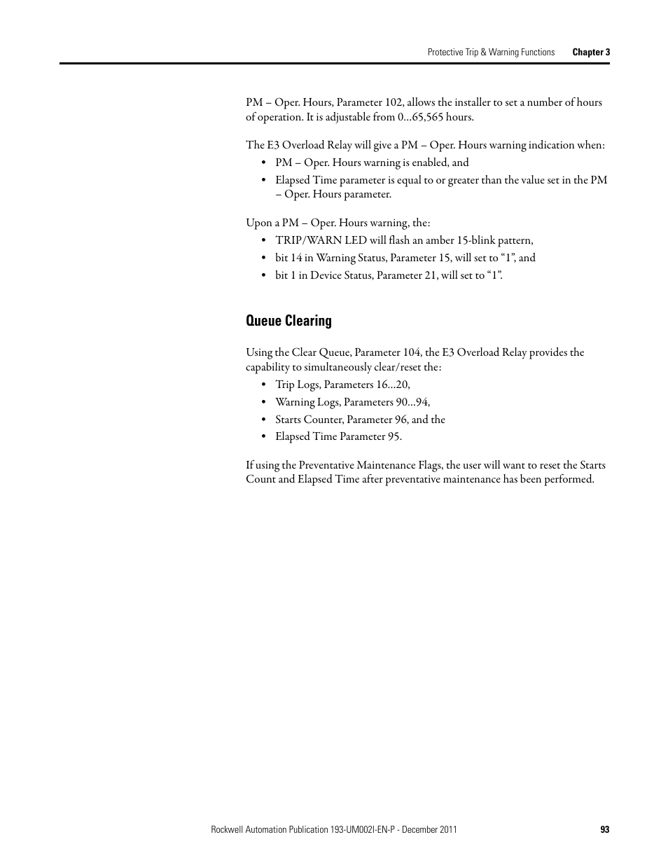 Queue clearing | Rockwell Automation 193-EC1_2_3_5, 193-ECPM,592-EC1_2_3_5 E3 and E3 Plus Solid-State Overload Relay User Manual User Manual | Page 93 / 276