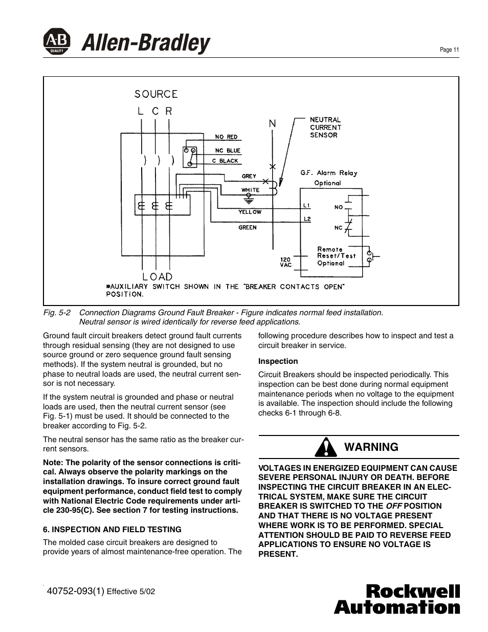 Warning | Rockwell Automation 140U N-Frame Circuti Breakers Instruction Leaflet for N-Frame Circuit Breakers User Manual | Page 11 / 16