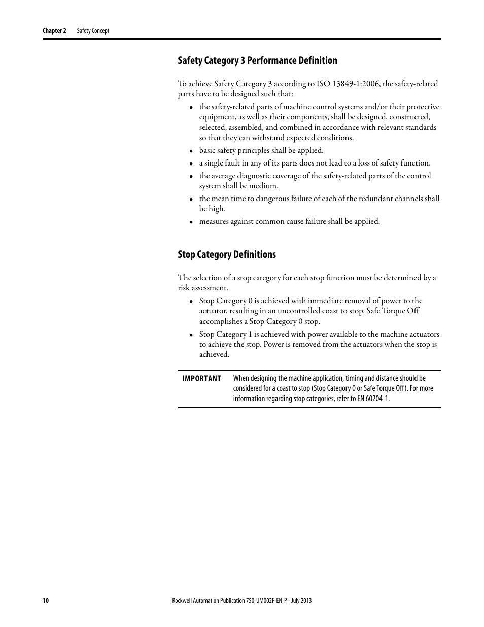 Safety category 3 performance definition, Stop category definitions | Rockwell Automation 21G PowerFlex 750 Series Safe Torque Off User Manual | Page 10 / 38