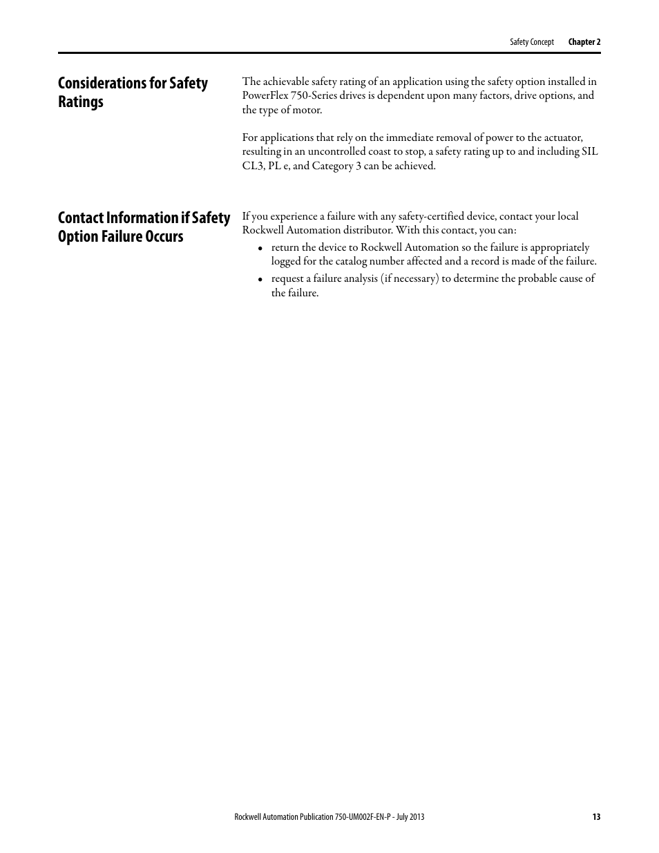 Considerations for safety ratings | Rockwell Automation 21G PowerFlex 750 Series Safe Torque Off User Manual | Page 13 / 38