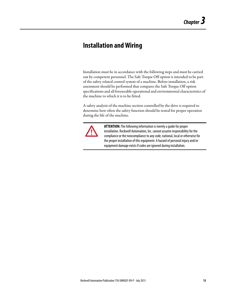 Installation and wiring, Chapter 3 | Rockwell Automation 21G PowerFlex 750 Series Safe Torque Off User Manual | Page 15 / 38