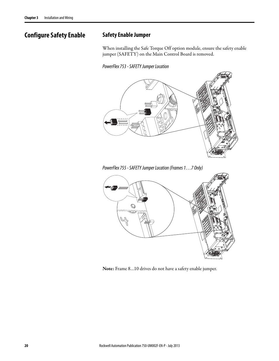 Configure safety enable, Safety enable jumper | Rockwell Automation 21G PowerFlex 750 Series Safe Torque Off User Manual | Page 20 / 38