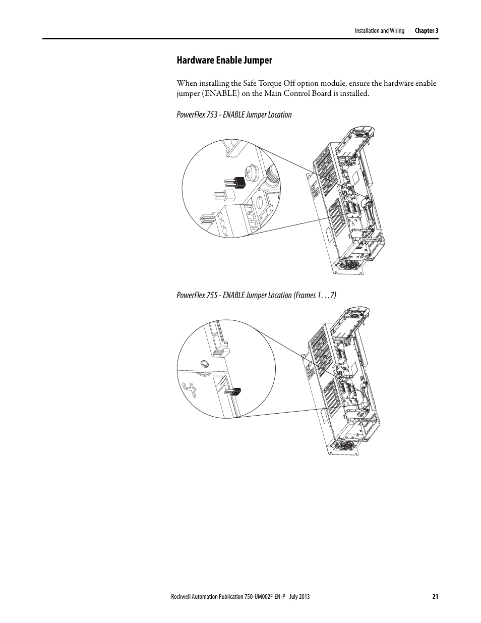 Hardware enable jumper | Rockwell Automation 21G PowerFlex 750 Series Safe Torque Off User Manual | Page 21 / 38