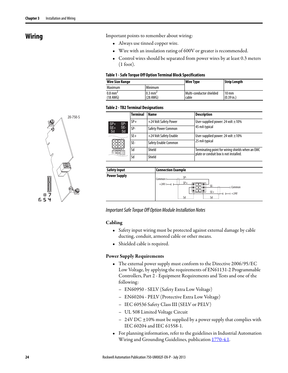 Wiring | Rockwell Automation 21G PowerFlex 750 Series Safe Torque Off User Manual | Page 24 / 38