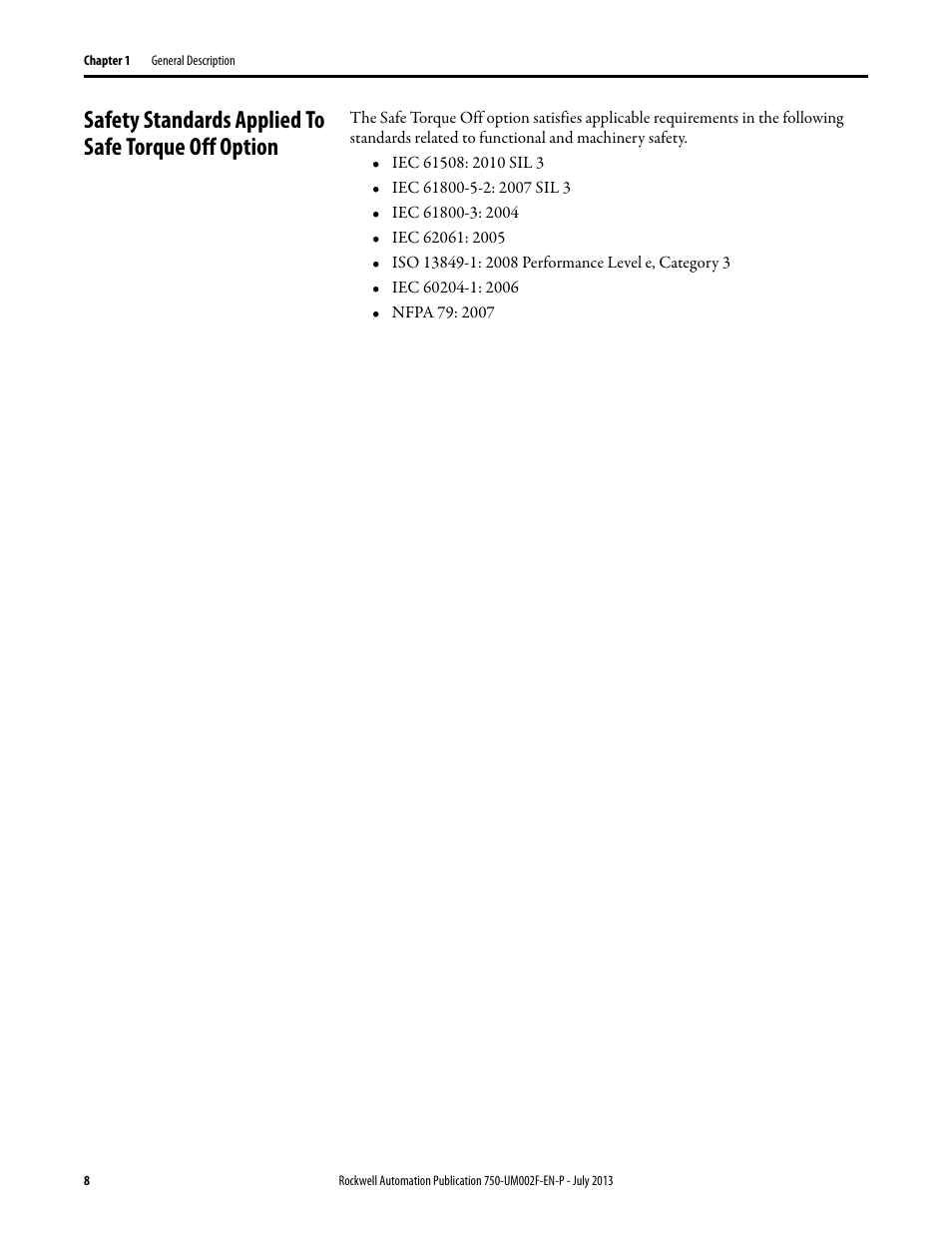 Safety standards applied to safe torque off option | Rockwell Automation 21G PowerFlex 750 Series Safe Torque Off User Manual | Page 8 / 38