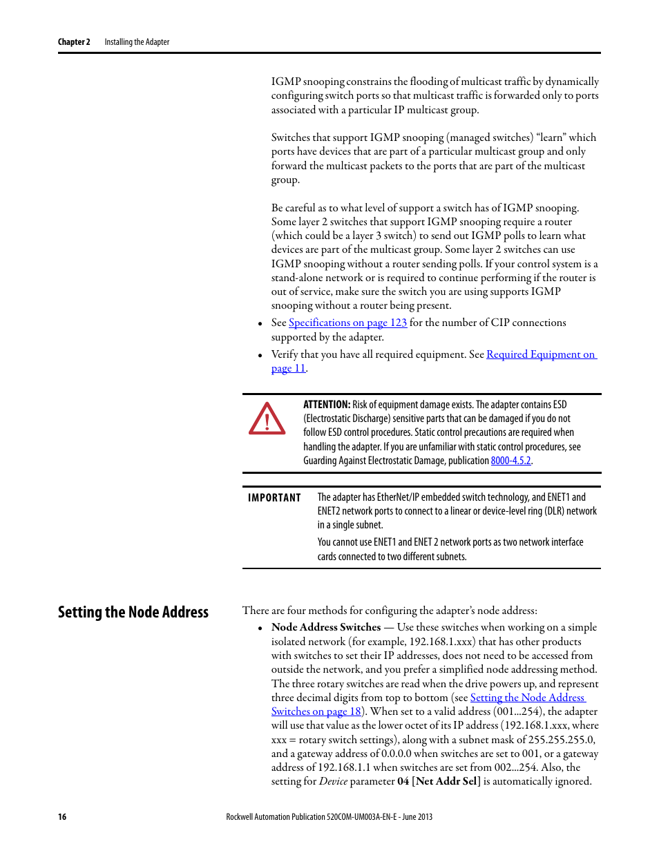 Setting the node address | Rockwell Automation 25-COMM-E2P PowerFlex 25-COMM-E2P Dual-Port EtherNet/IP Adapter User Manual | Page 16 / 172