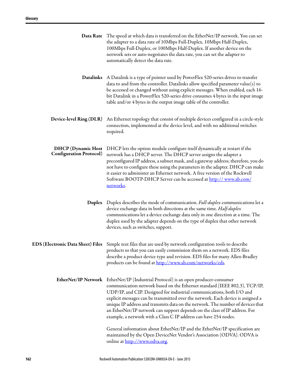 Rockwell Automation 25-COMM-E2P PowerFlex 25-COMM-E2P Dual-Port EtherNet/IP Adapter User Manual | Page 162 / 172