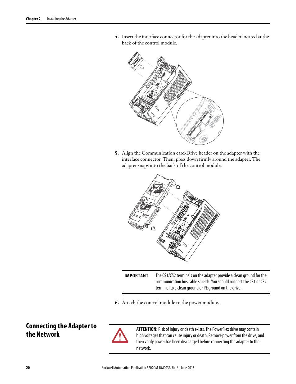 Connecting the adapter to the network | Rockwell Automation 25-COMM-E2P PowerFlex 25-COMM-E2P Dual-Port EtherNet/IP Adapter User Manual | Page 20 / 172