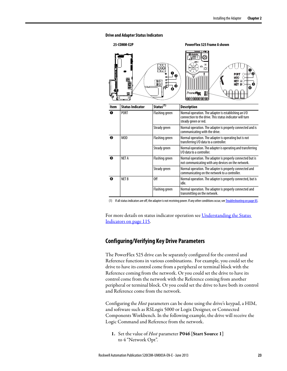 Configuring/verifying key drive parameters | Rockwell Automation 25-COMM-E2P PowerFlex 25-COMM-E2P Dual-Port EtherNet/IP Adapter User Manual | Page 23 / 172