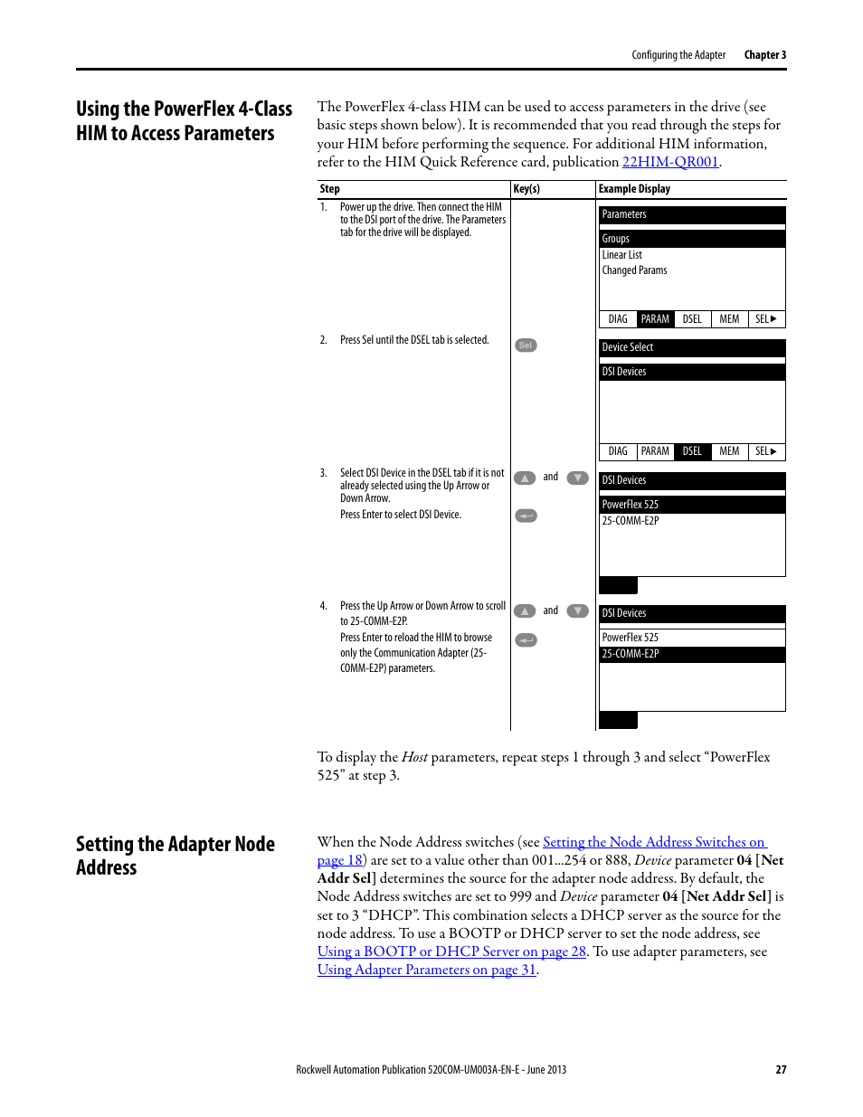 Setting the adapter node address | Rockwell Automation 25-COMM-E2P PowerFlex 25-COMM-E2P Dual-Port EtherNet/IP Adapter User Manual | Page 27 / 172