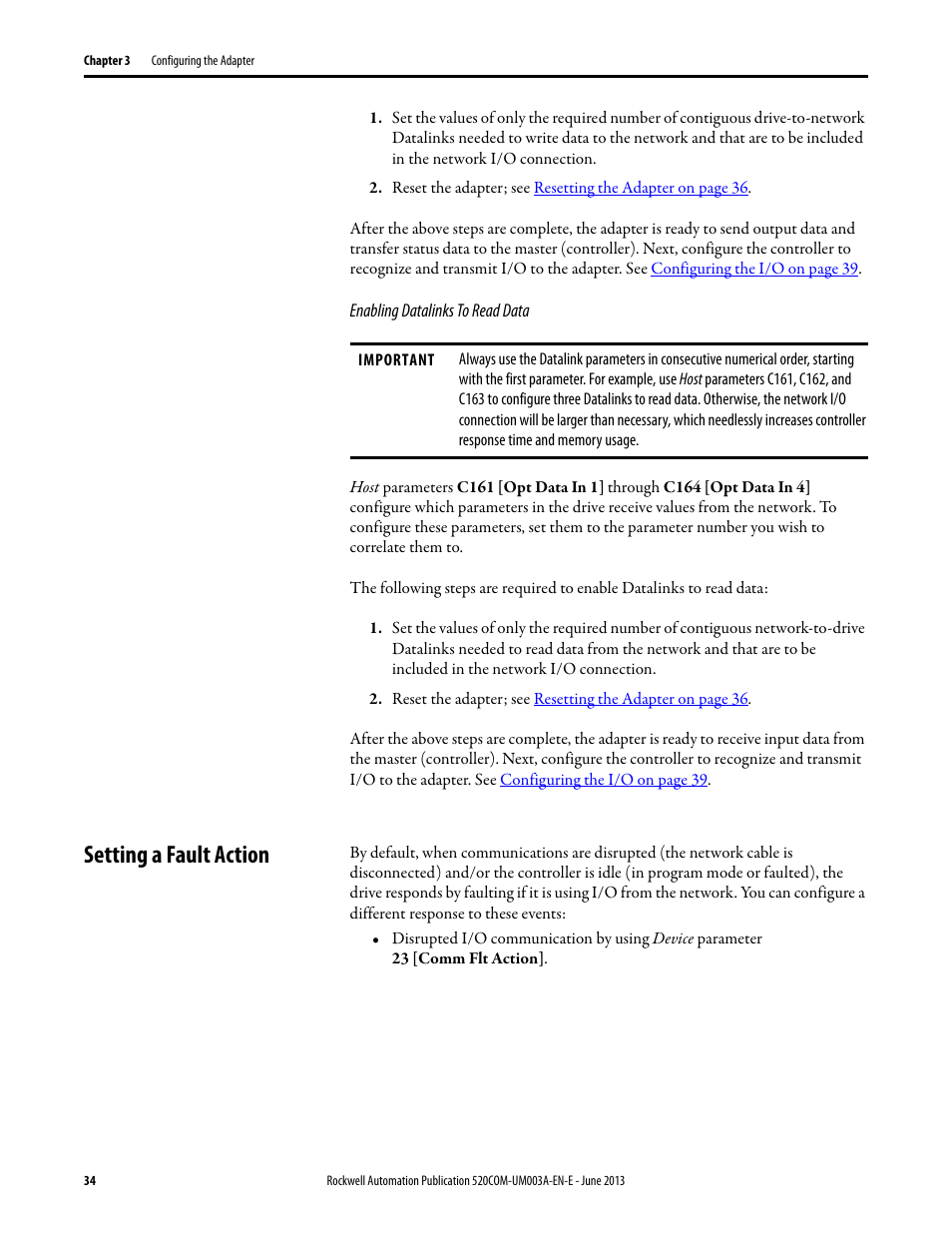 Setting a fault action | Rockwell Automation 25-COMM-E2P PowerFlex 25-COMM-E2P Dual-Port EtherNet/IP Adapter User Manual | Page 34 / 172