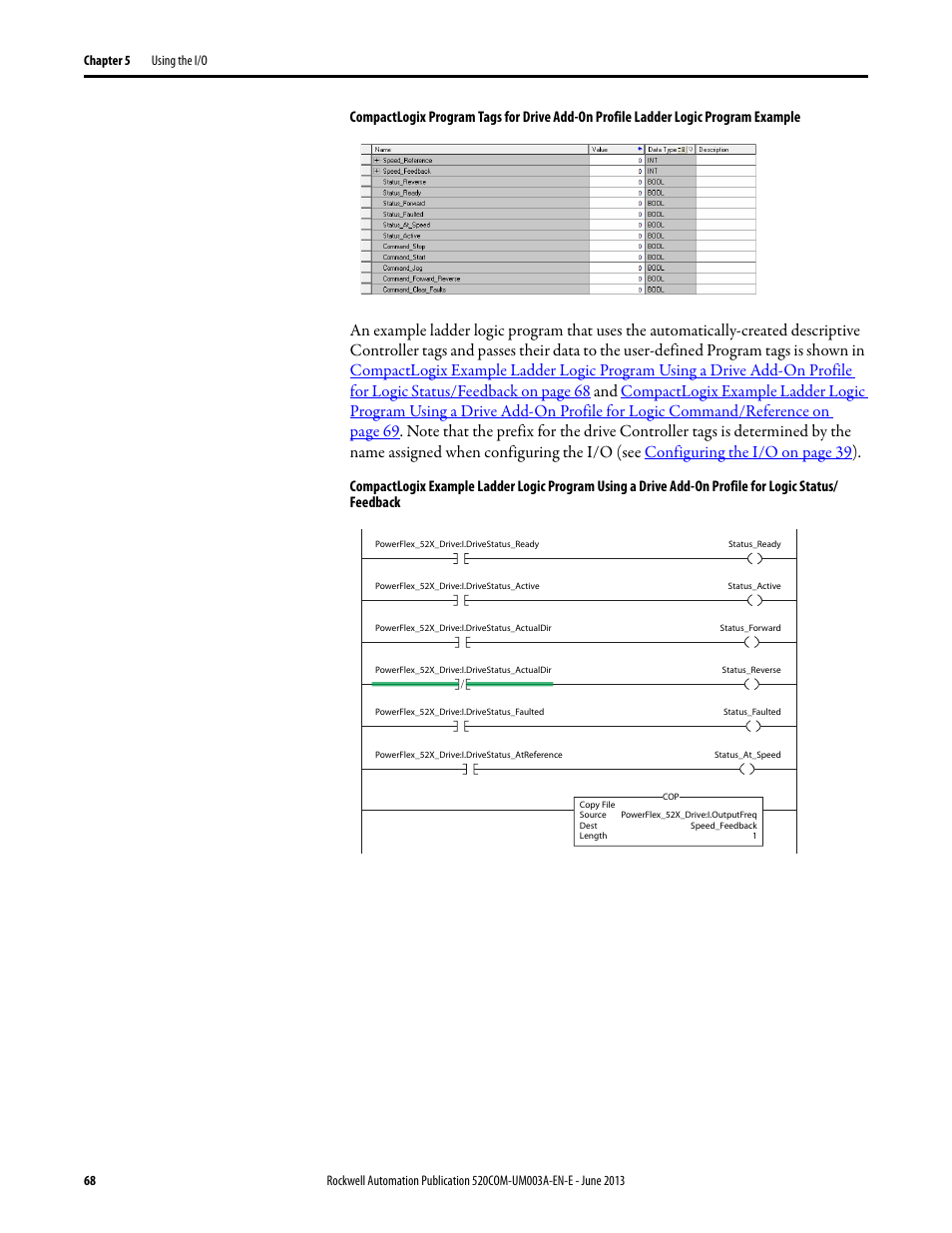 Compactlogix program tags for drive add-on | Rockwell Automation 25-COMM-E2P PowerFlex 25-COMM-E2P Dual-Port EtherNet/IP Adapter User Manual | Page 68 / 172