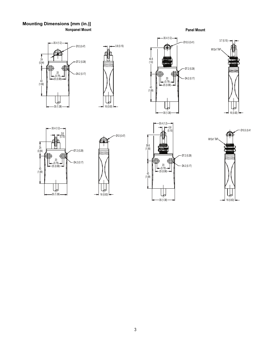 3mounting dimensions [mm (in.), Panel mount nonpanel mount | Rockwell Automation 440P Small Metal Safety Switches (5-Pin) User Manual | Page 3 / 4