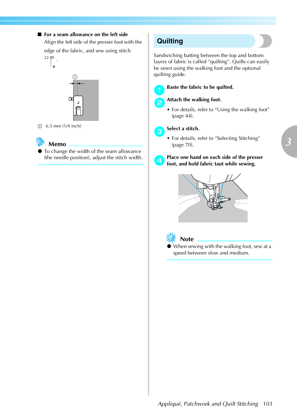 Quilting | Brother NX-450 User Manual | Page 104 / 155