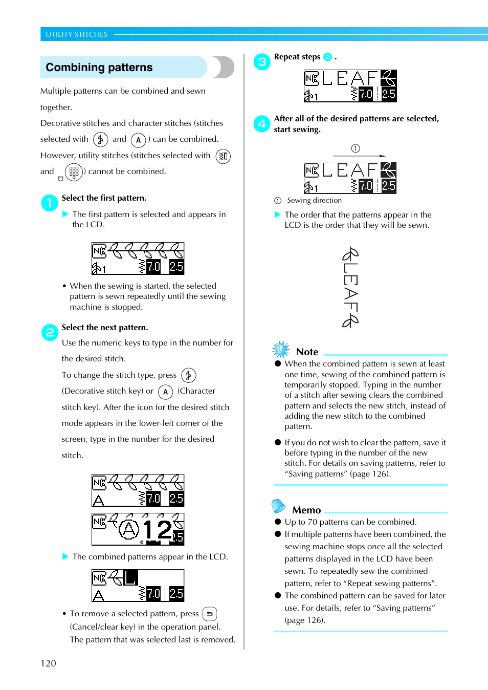 Combining patterns | Brother NX-450 User Manual | Page 121 / 155