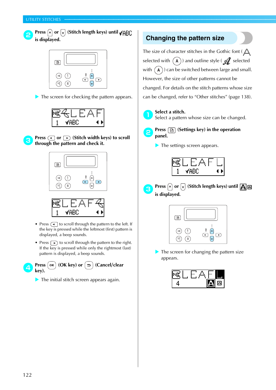 Changing the pattern size | Brother NX-450 User Manual | Page 123 / 155