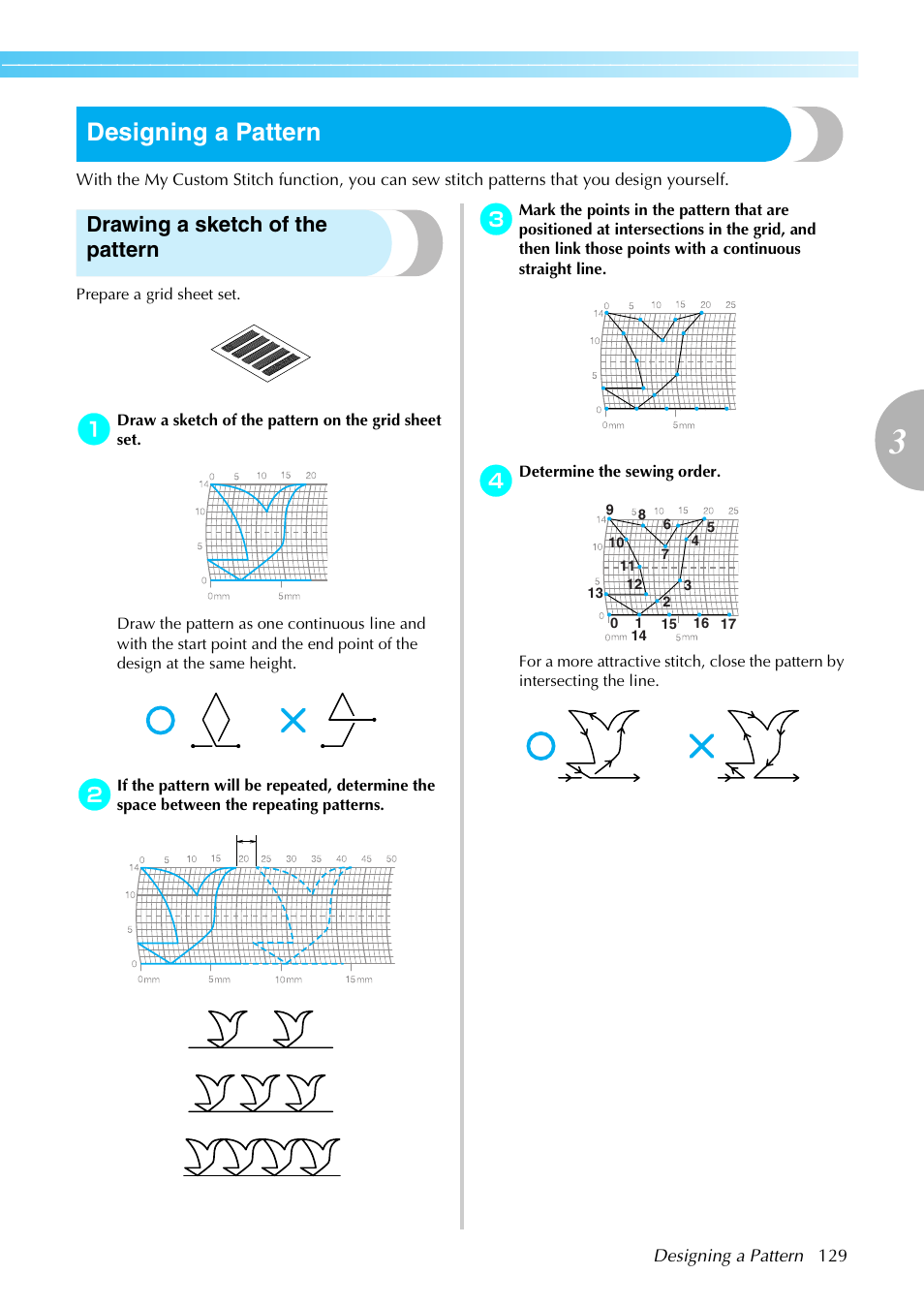 Designing a pattern, Drawing a sketch of the pattern | Brother NX-450 User Manual | Page 130 / 155