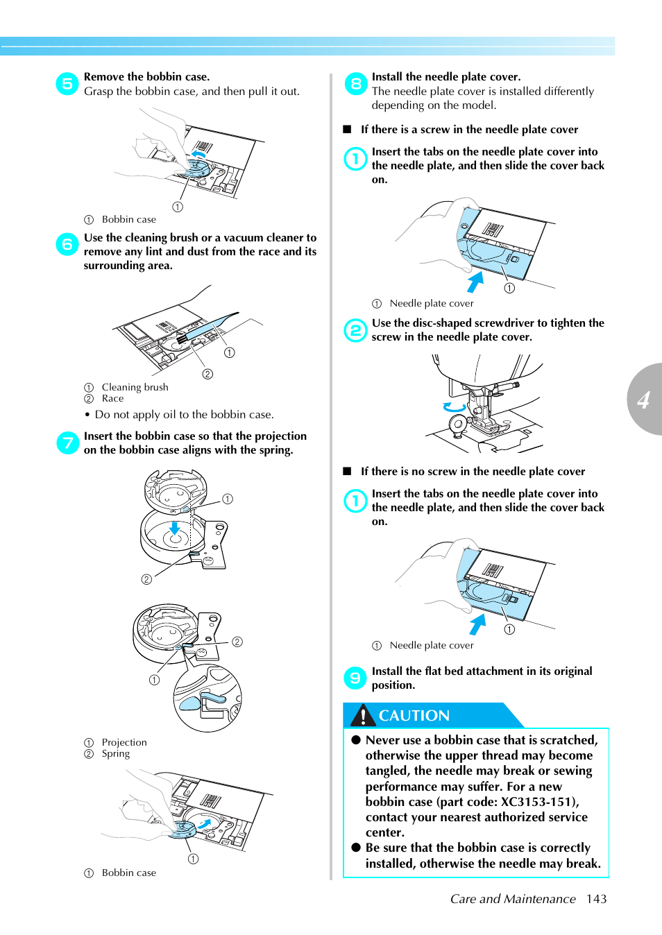 Caution | Brother NX-450 User Manual | Page 144 / 155